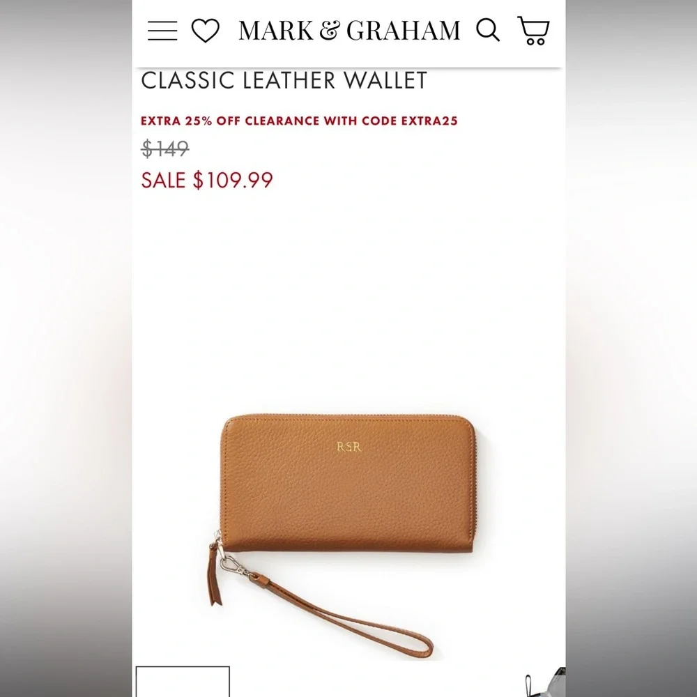 Mark & Graham brown leather monogrammed wallet